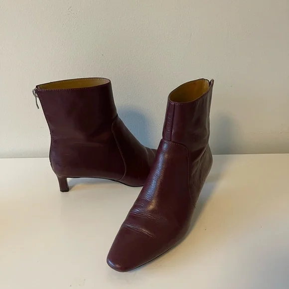Madewell The Dimes Kitten-Heel Boot in Crinkle Leather - Deep Merlot (Burgundy) - Picture 5 of 11